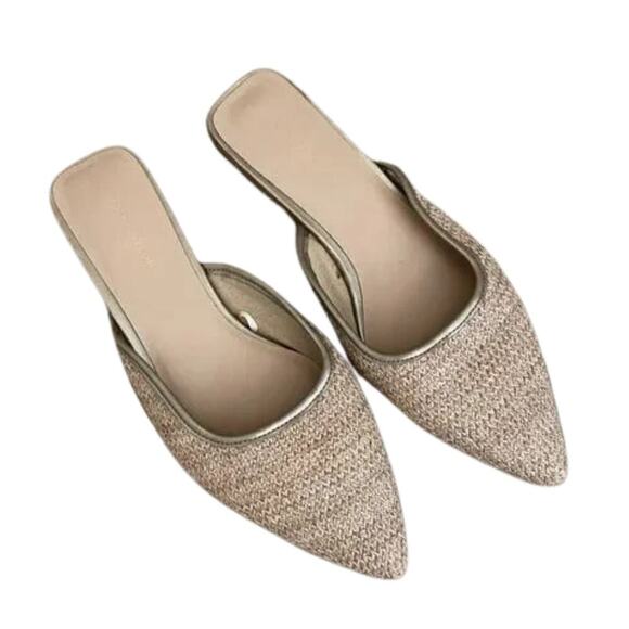 New Ann Taylor Woven Cream Point Toe Mule Flats - Picture 2 of 7